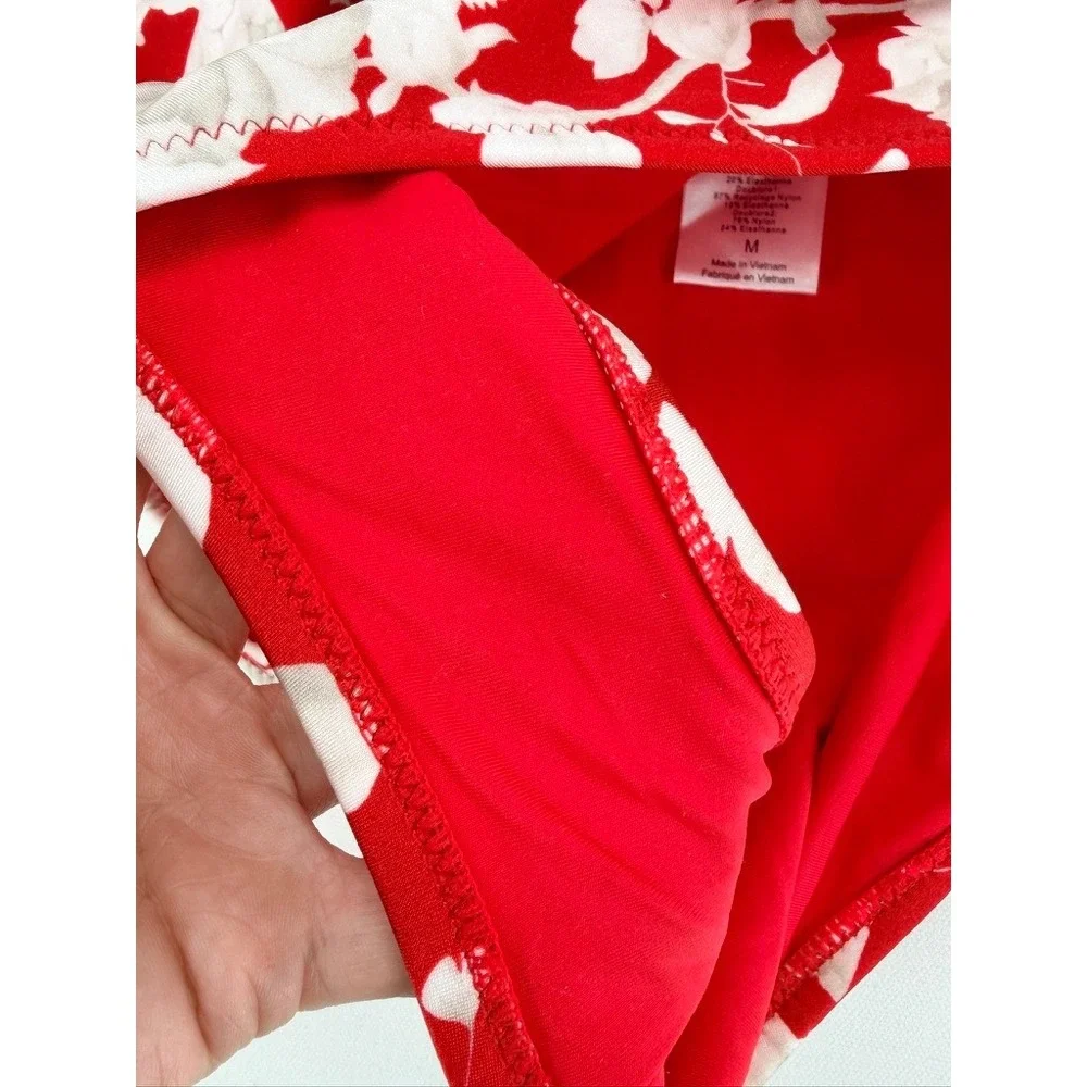 L'AGENCE Lisa Ikebana Floral Belted One Piece Swimsuit Red M - Picture 7 of 16
